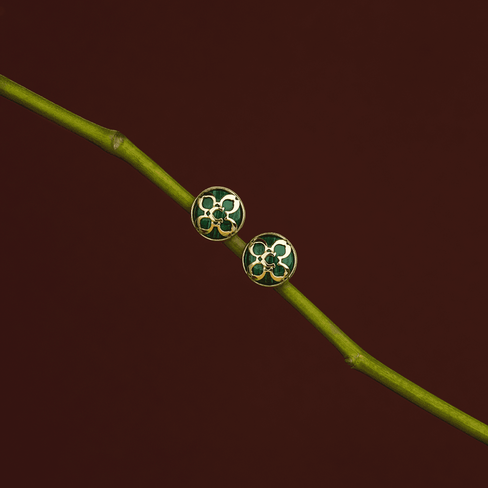 Brincos autorais com pedras naturais de malaquita verde em Ouro 18k