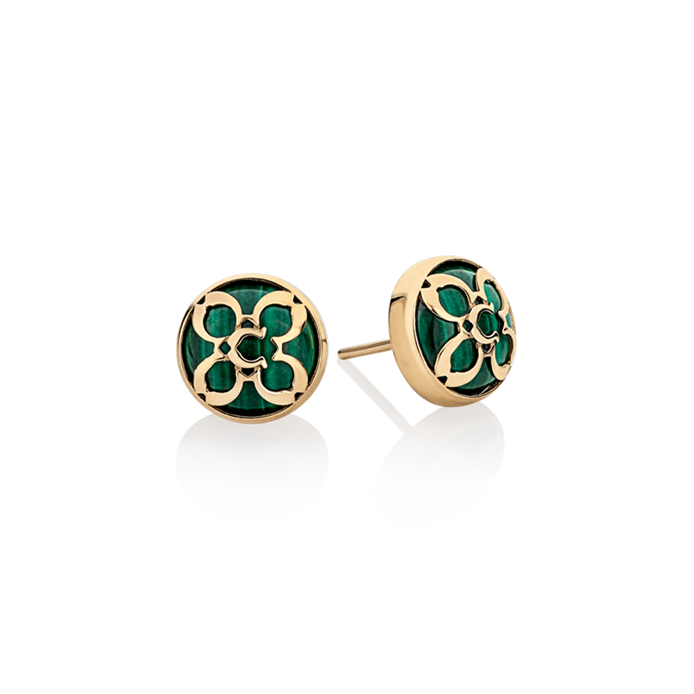 Brincos em Ouro 18k com pedras naturais de malaquita verde